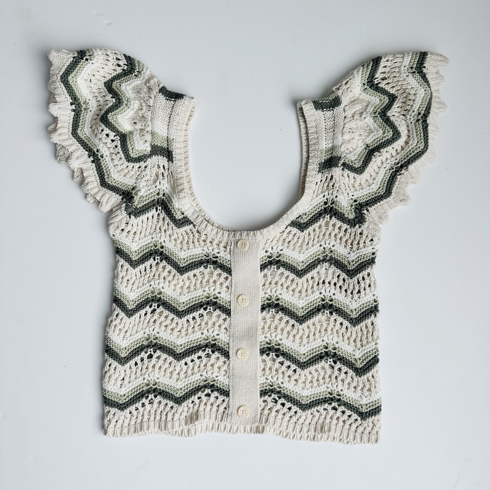 Blu Pepper Crochet Top Womens Small Ruffle Sleeves Cropped Multicolor Knit NWT - Picture 3 of 9